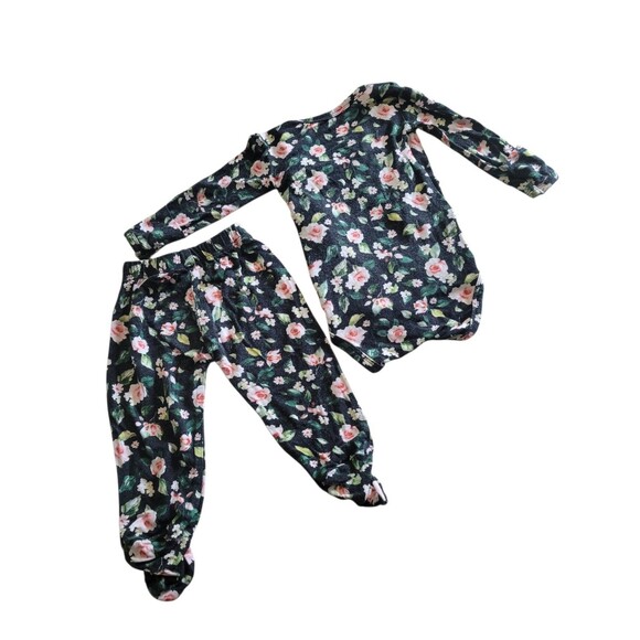 Posh Peanut Black Floral Ruffle Two Piece 0-3 Months Infant Baby Outfit - Picture 4 of 5
